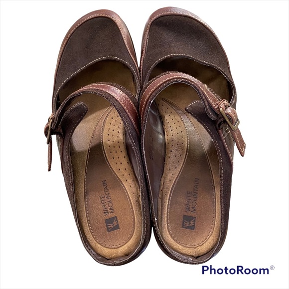 Women’s Leather Suede Wedge Heel Mules Clogs - Picture 3 of 8